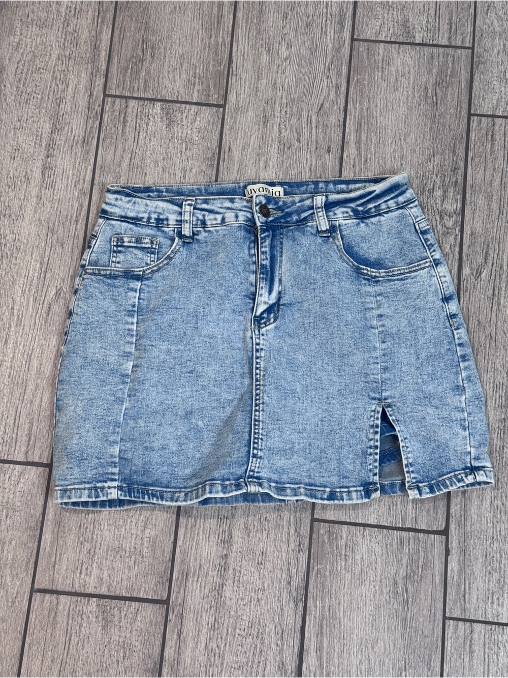 Light Wash Denim Mini Skort Front Slit
